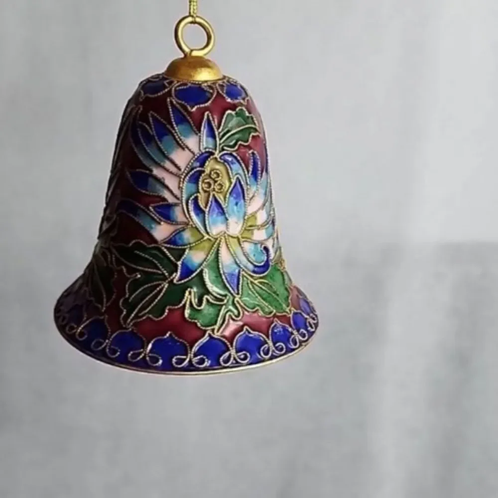 Cloissone Lotus Flower Bell Ornament
